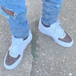 Custom white Louis Vuitton Air Force ones.